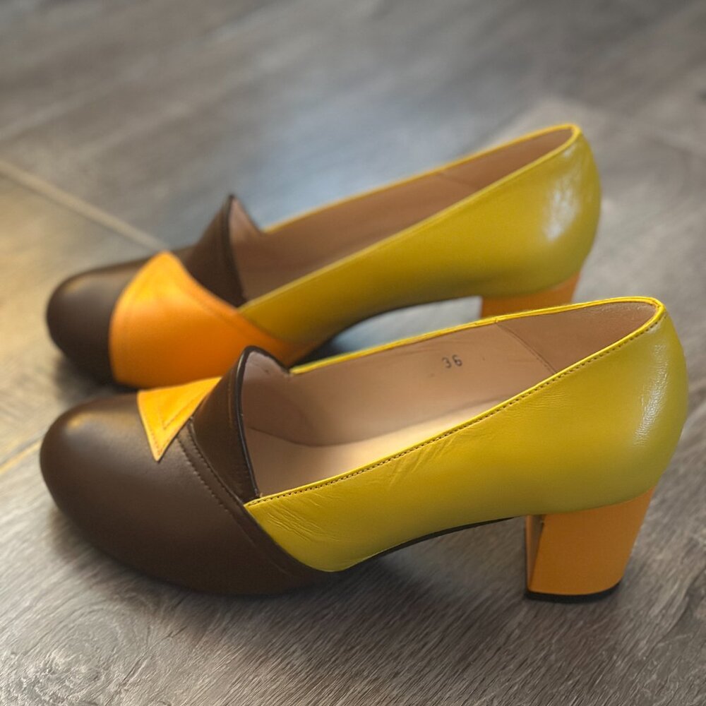 Mod Shoes Retro Color Block Block Heels – Made in Spain – Leather – EU 36 US 5.5 - Picture 3 of 4